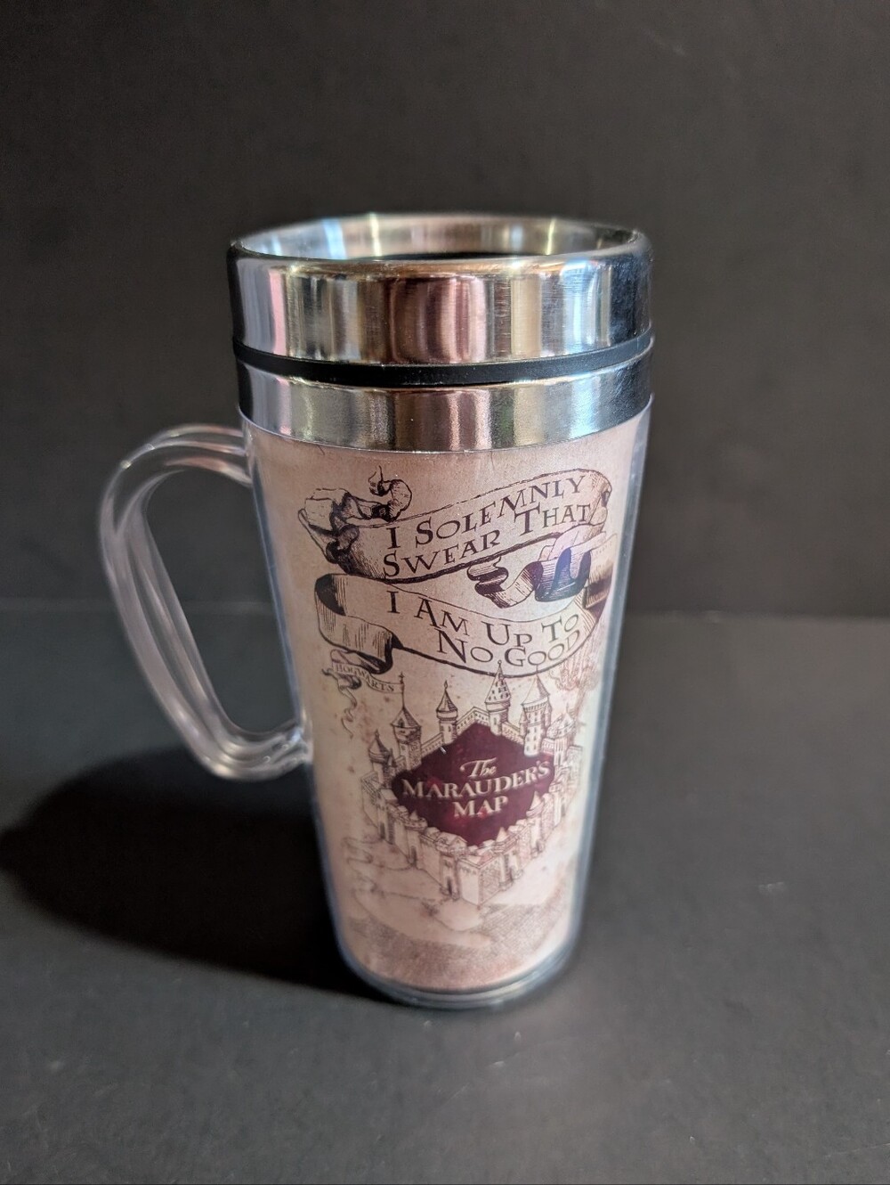 Harry Potter Travel Mug Handle Lid Stainless Steel & Acrylic Marauders Map